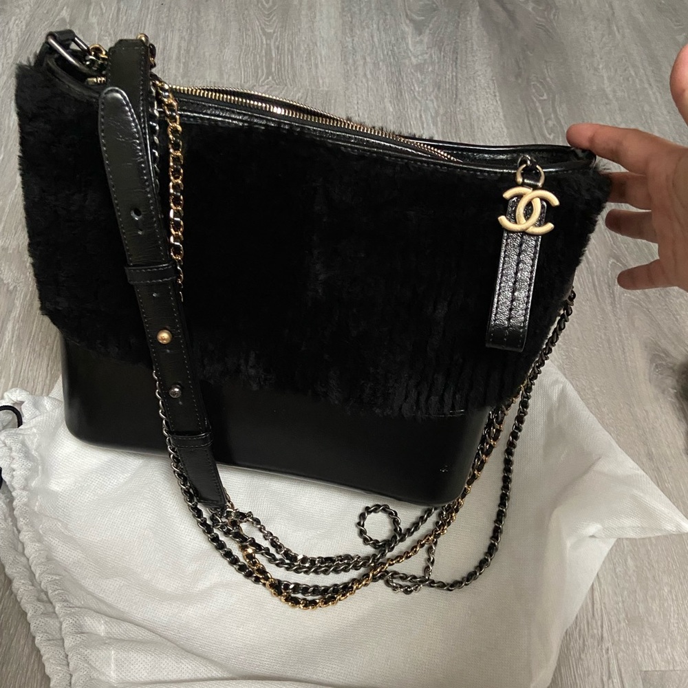 Chanel Shearling medium Gabrielle Hobo Black from 2018 collection